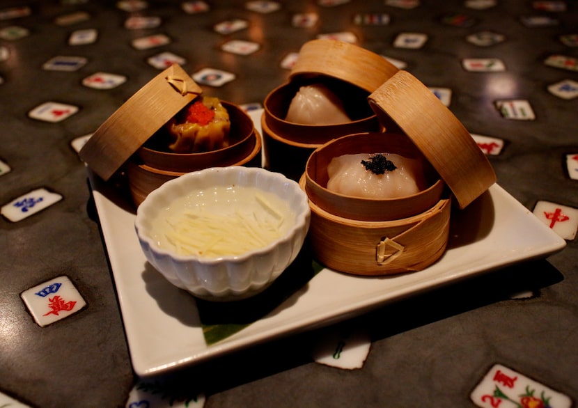 The steamed dim sum trio, an appetizer at Mah-Jong Chinese Cuisine, with shu mai (upper...