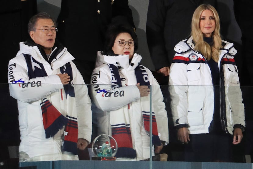 From left, South Korean President Moon Jae-in with his wife, Kim Jung-sook, and Ivanka Trump...