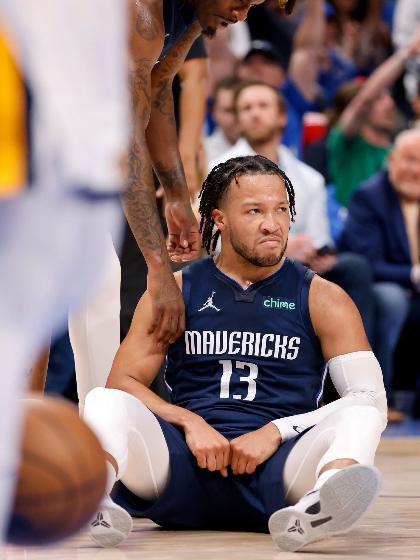 Dallas Mavericks guard Jalen Brunson (13) reacts after being fouled during the second...