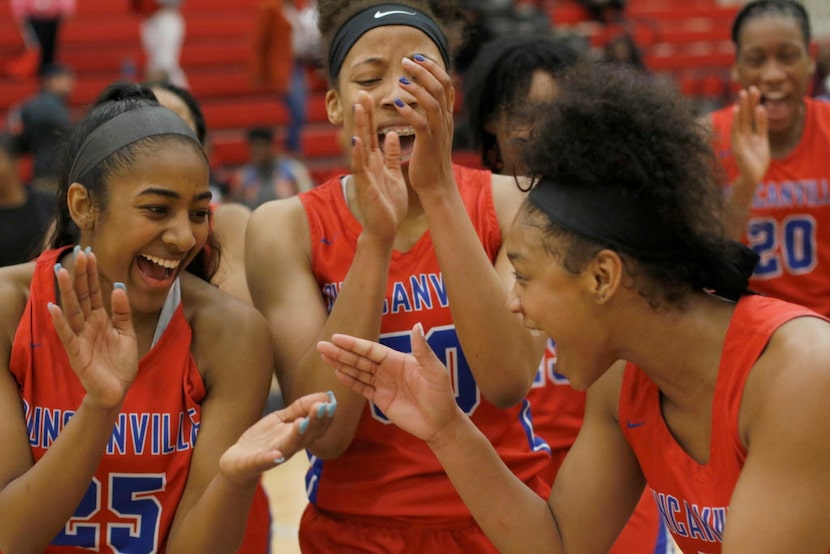 Duncanville Pantherettes (l to r) Deja Kelly (25), Zaria Rufus (50) and Kiyara Howard-Garza...