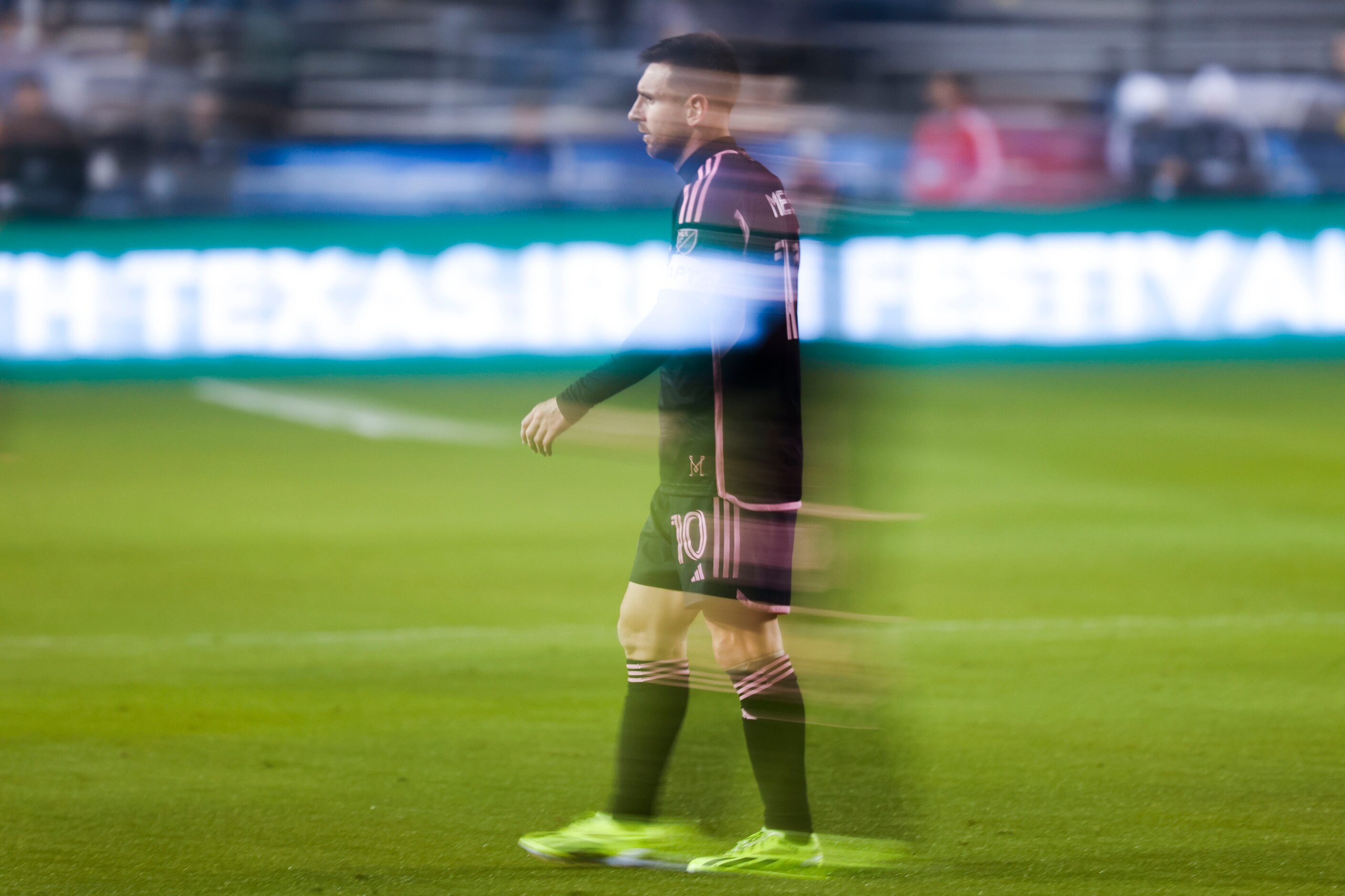 Inter Miami forward Lionel Messi watches during the second half of a preseason friendly...