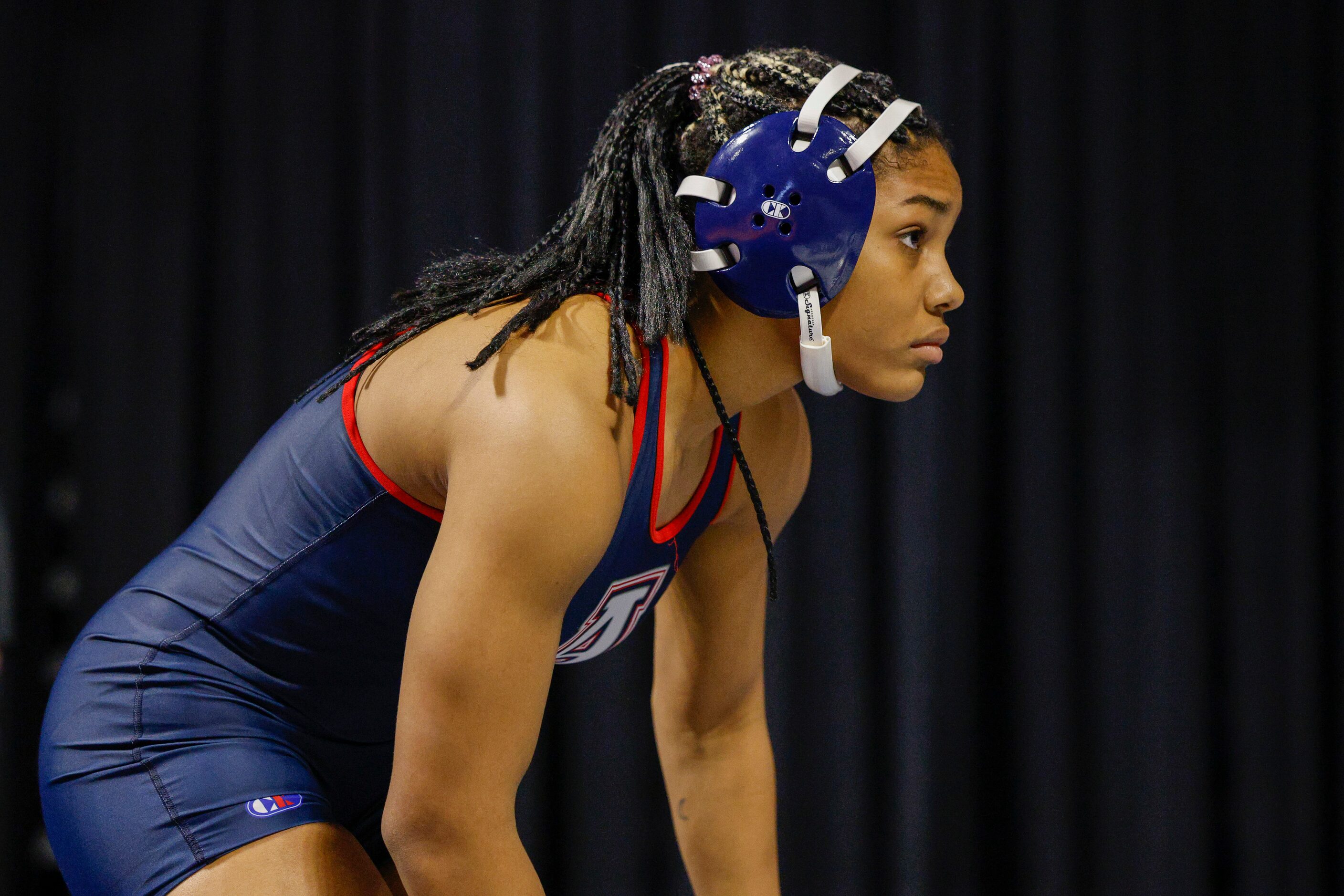 Jasmine Robinson of Allen stands ready before a quarterfinal match against Nina Amico of...