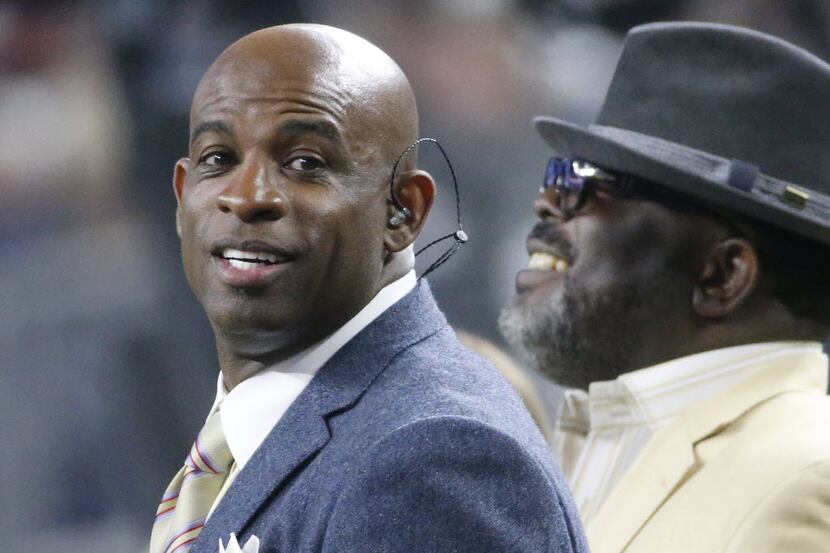 Former Cowboys defensive back Deion Sanders is pictured on the sidelines during the New York...
