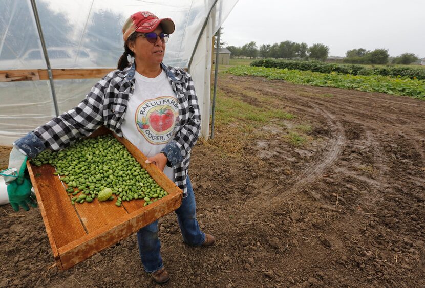 Sofia Martinez holds a box of Mexican sour gherkins as she surveys the scene at the Rae Lili...