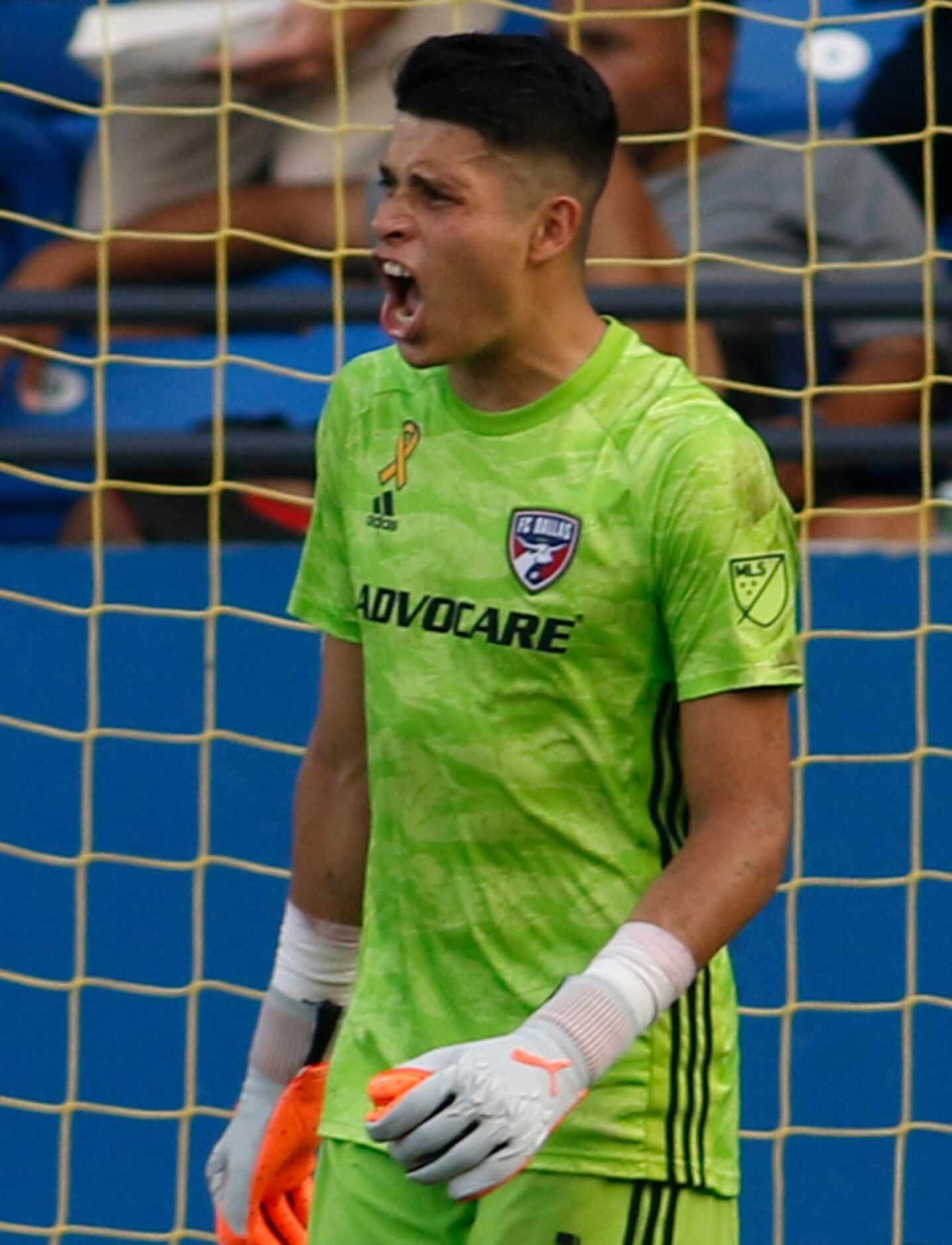 FC Dallas goal keeper Jesse Gonzales (1) shares his frustration with teammates during first...