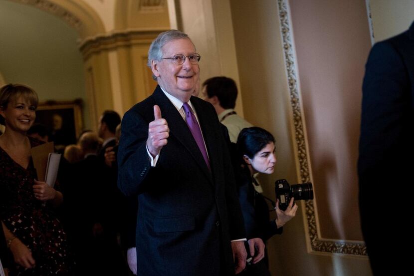 Senate Majority Leader Mitch McConnell, R-Ky., walks from Capitol Hill after the Senate...