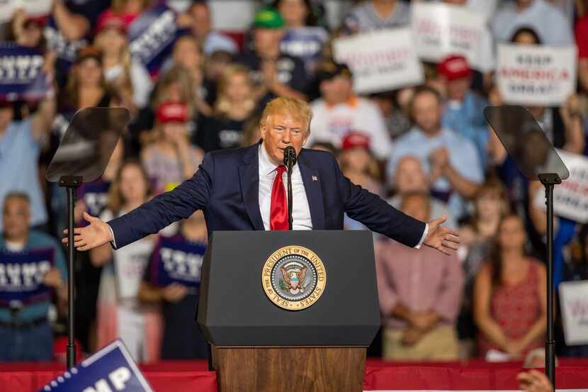 President Donald Trump speaks during a campaign rally Wednesday, July 17, 2019 at East...