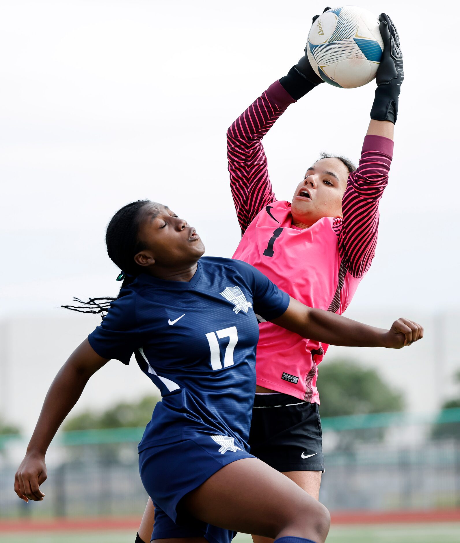 Frisco goalkeeper Ariana Anderson snares a first half shot as Frisco Reedy’s Dezeriah Scott...