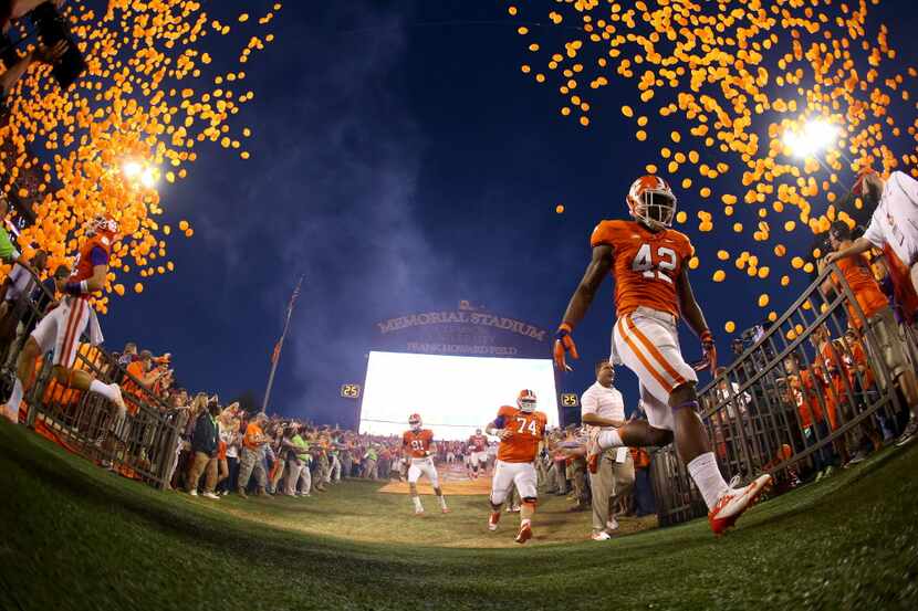 CLEMSON, SC - OCTOBER 25: Stephone Anthony #42 of the Clemson Tigers runs onto the field...