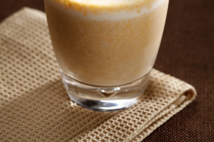Freeze pumpkin pie filling and blend with milk, vanilla yogurt and cinnamon to create a...