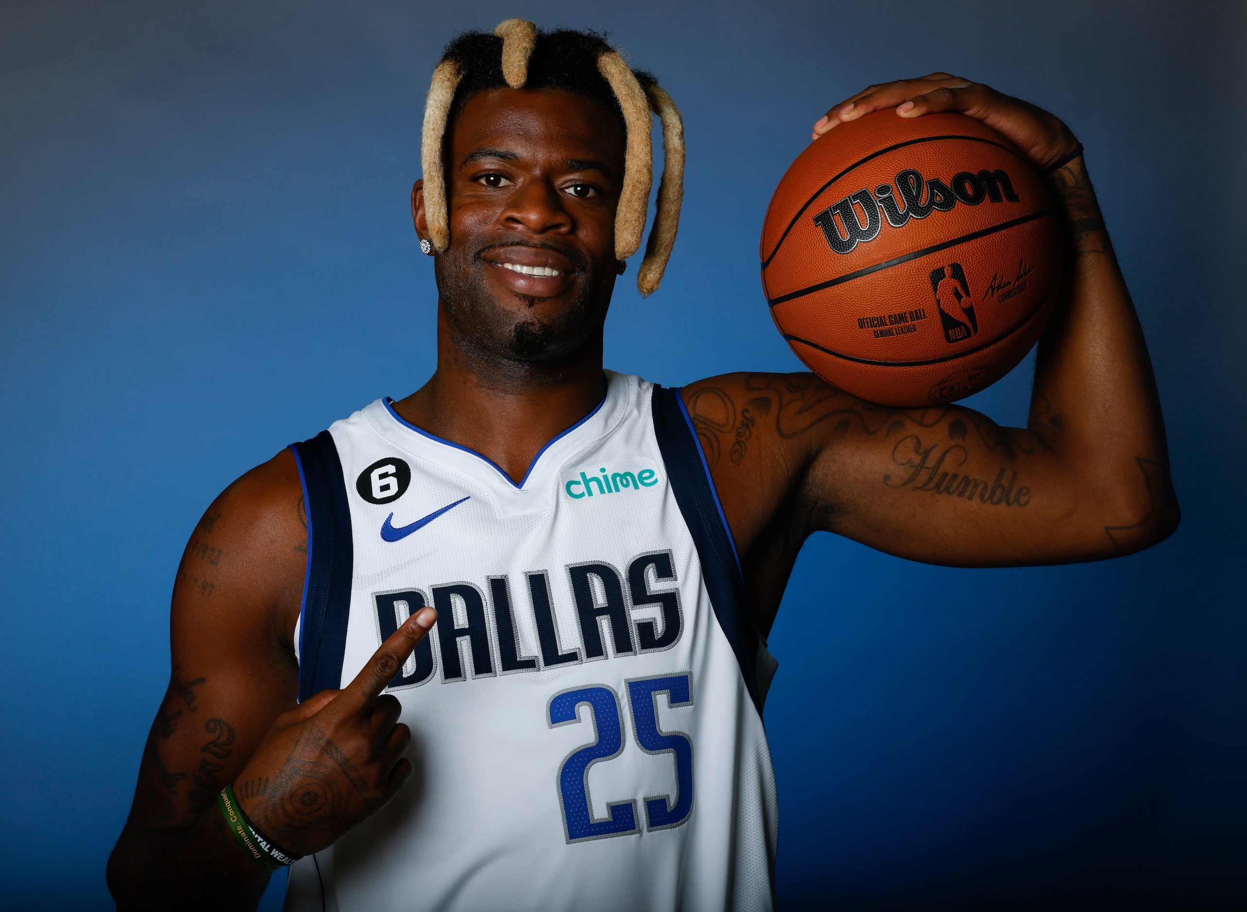 Dallas Mavericks’ Reggie Bullock is photographed during the media day at American Airlines...