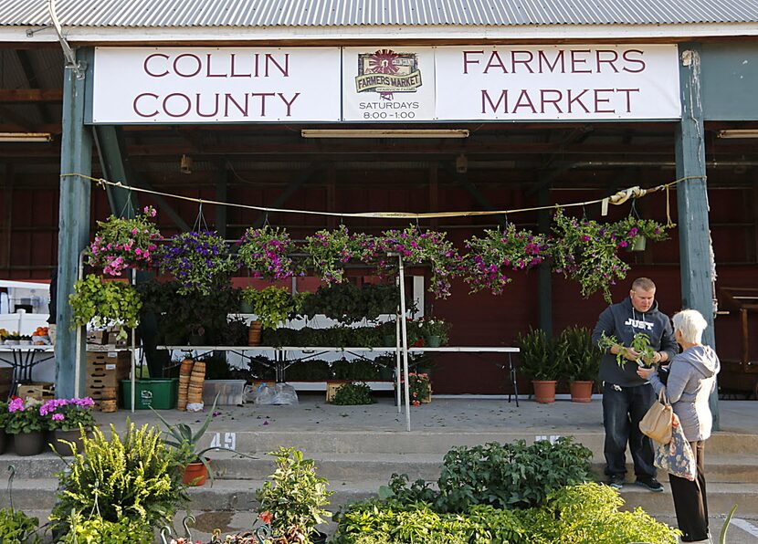 Fran Milito (right) of Plano, gets gardening advice from Josh Heddin, a farmer in Canton, at...