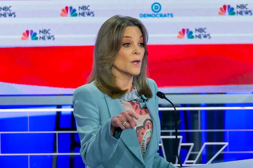 Democratic presidential candidate Marianne Williamson speaks during the second night of the...