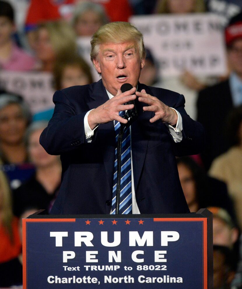 Republican presidential candidate Donald Trump speaks at a campaign rally at the Charlotte...