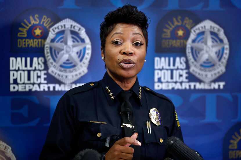 Dallas Police Chief U. Renee Hall updates the media on the death of Chynal Lindsey, a black...