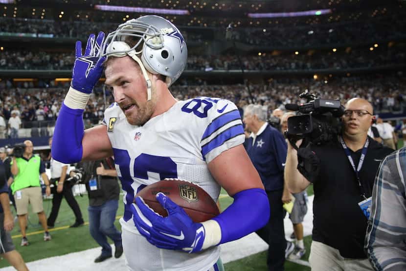 Dallas Cowboys tight end Jason Witten (82) celebrates after catching the winning touchdown...