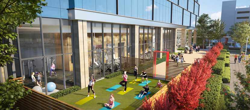 An outdoor fitness area at the planned Legacy Union Two high-rise, one of two office towers...
