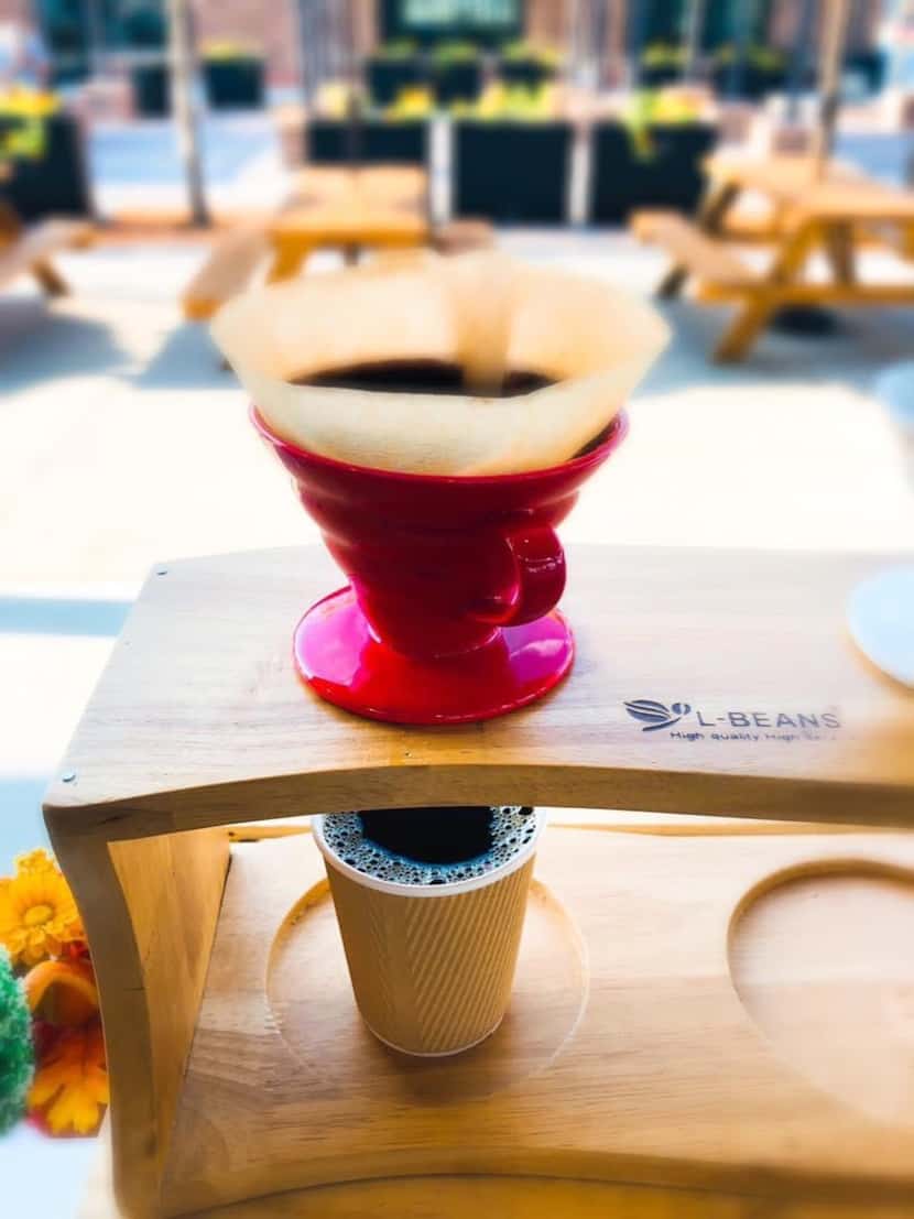 The most popular item on the Coffee Yan and Paws menu is the pour-over.