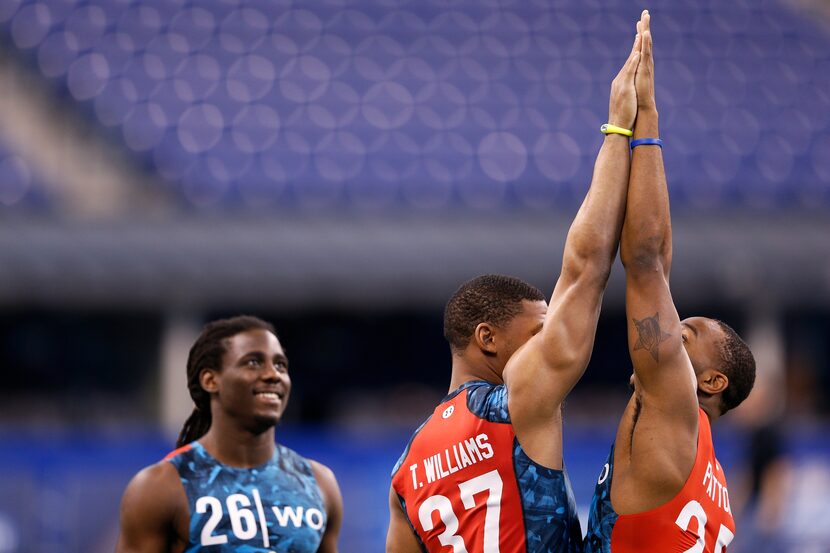 INDIANAPOLIS, IN - FEBRUARY 24: Terrance Williams of Baylor (left) and Quinton Patton of...