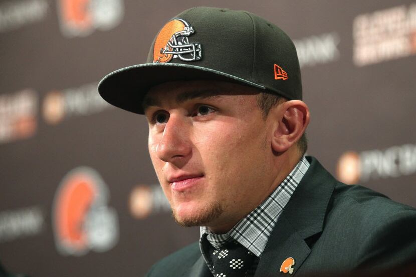 Cleveland Browns first round draft choice Johnny Manziel during a news conference to local...
