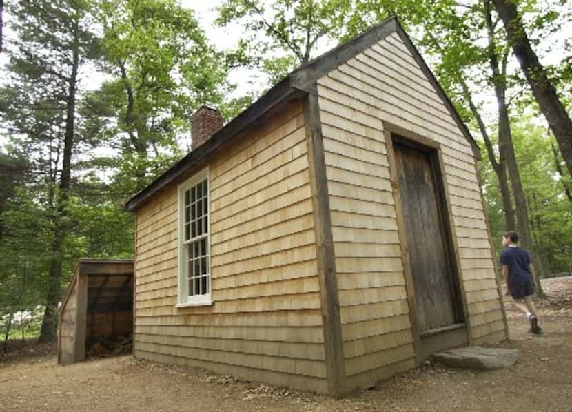  A replica of Henry David Thoreau's one-room cabin at Walden Pond in Concord, Mass.
