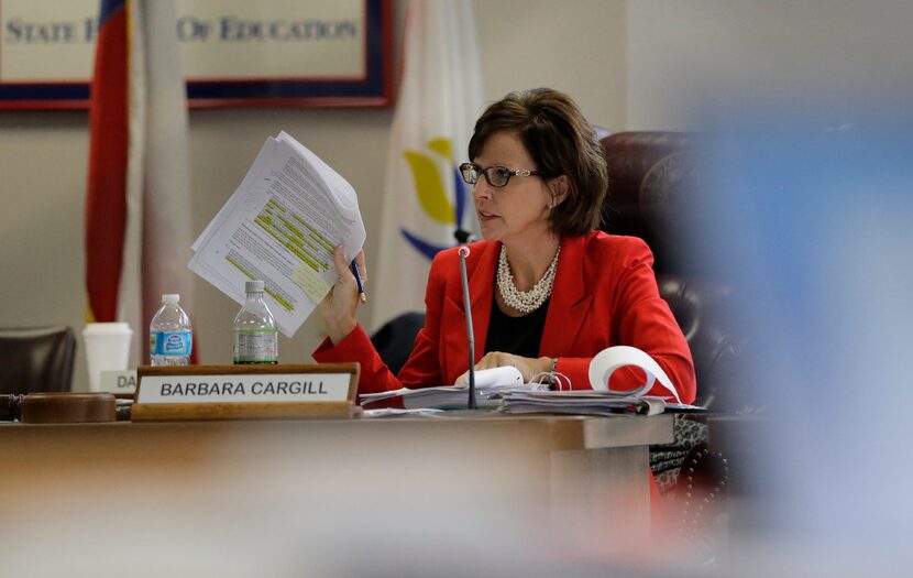 Texas Board of Education chair Barbara Cargill leads the groups meeting,Thursday, Nov. 21,...