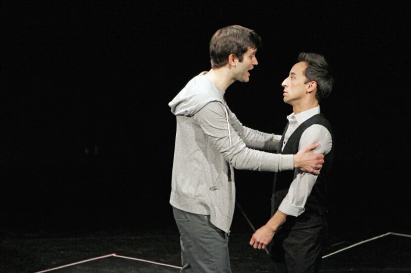 John, played by Justin Locklear (left), tries to make a point to his lover (Blake Hackler)...