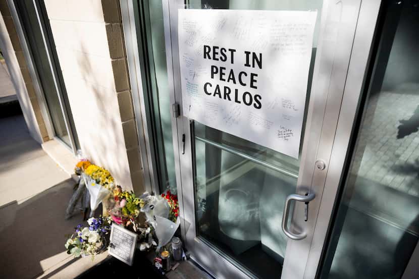 A memorial is set up in honor of Carlos Aybar outside of The Marq on West 7th apartments in...