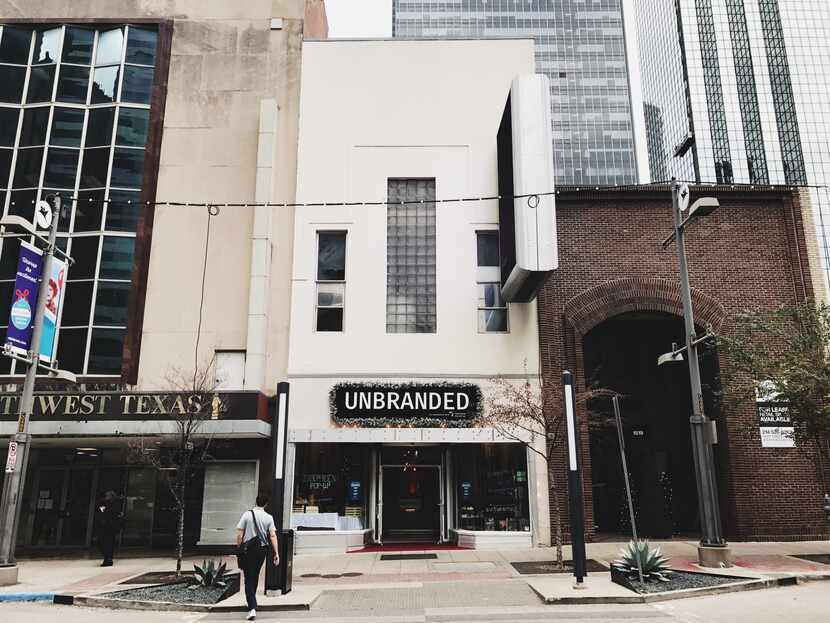Exterior of Unbranded, a temporary pop-up store at 1517 Main St. in downtown Dallas. 