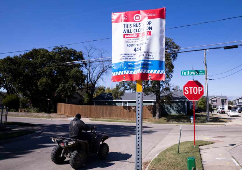A bus stop in Joppa notes the change in the DART route happening in January. Dallas is...