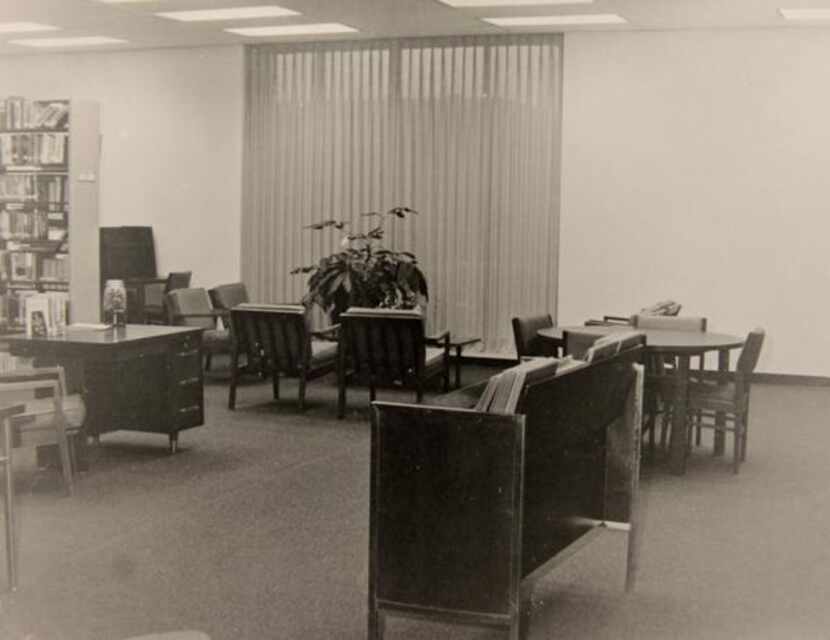 
The original interior of the Mesquite Public Library, complete with a rack of record...