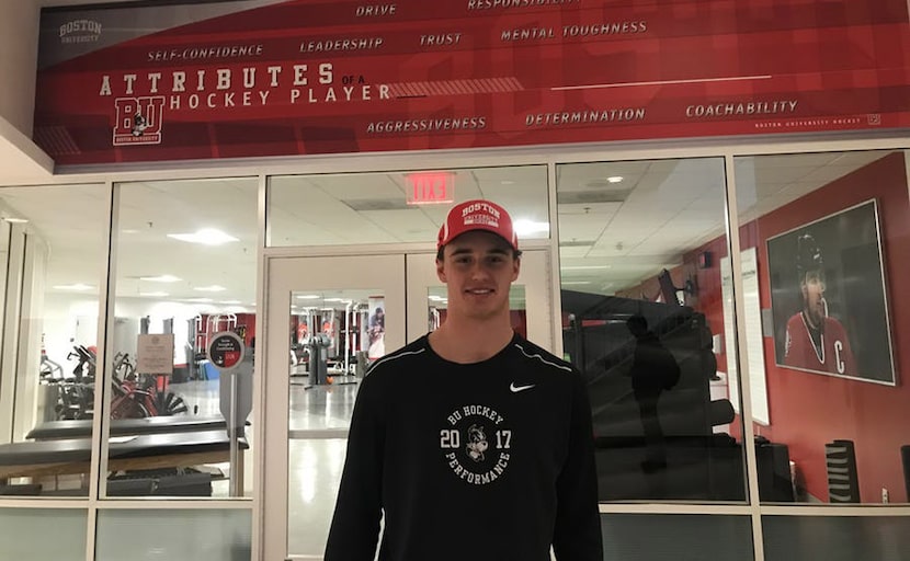 Goaltender Jake Oettinger, a 2017 first-round pick by the Stars, poses for a picture in...