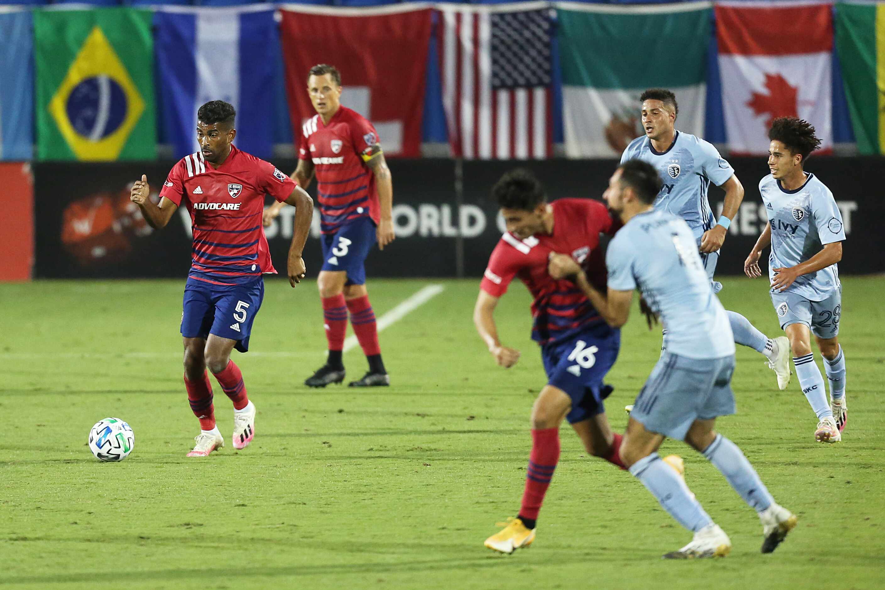 FRISCO, TX - OCTOBER 3: Thiago Santos #5 of FC Dallas controls the ball during MLS Game...