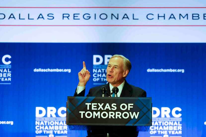 Gov. Greg Abbott delivers remarks to the Dallas Region business community on Wednesday,...