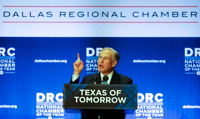 Gov. Greg Abbott delivers his remarks during the State of the State address to the Dallas...