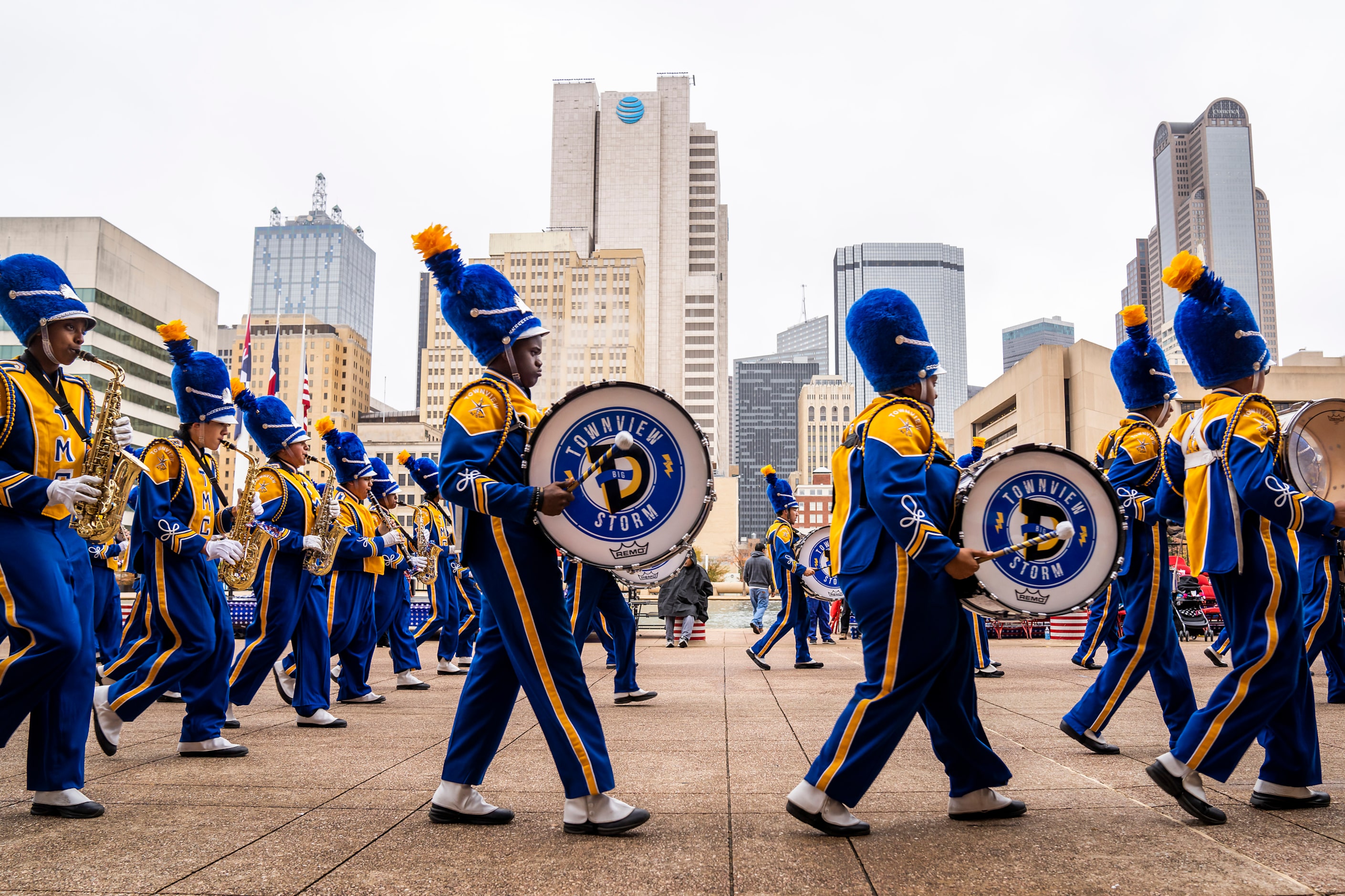 The Townview Center High School band passes City Hall during The Greater Dallas Veterans Day...