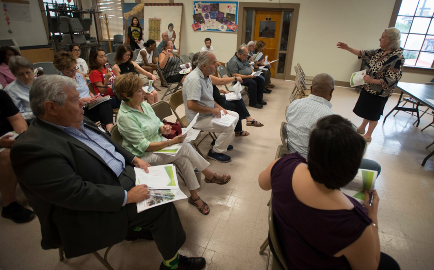 Kay Kallos, public art program manager at the Office of Cultural Affairs, leads a public art...