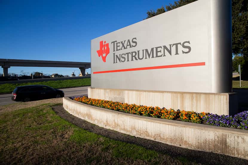 Entrance to the Texas Instruments headquarters on Jan. 18, 2020 in Dallas.
