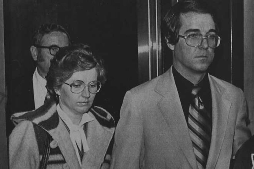 Candace Montgomery and her husband, Pat, leave an elevator in the Collin County Courthouse...