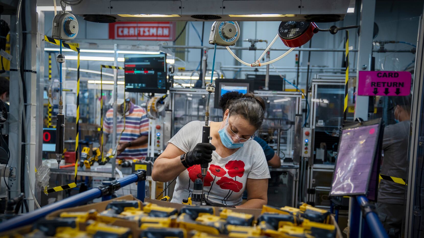 A Stanley Black & Decker employee puts together a DeWalt drill at one of the company's...