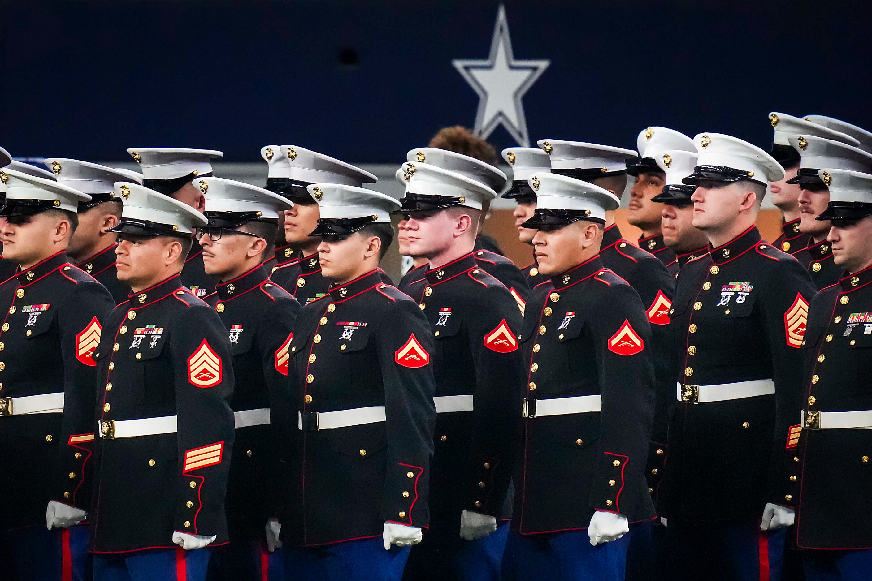 U. S. Marines participate in a presentation honoring Medal of Honor recipients during...