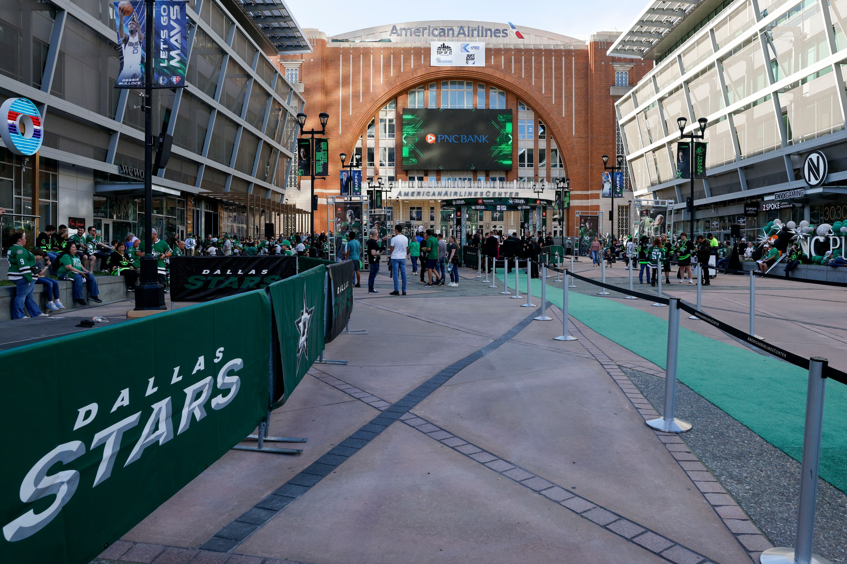 Dallas Stars fans gather in PNC Plaza before the start of the Stars home opener against the...