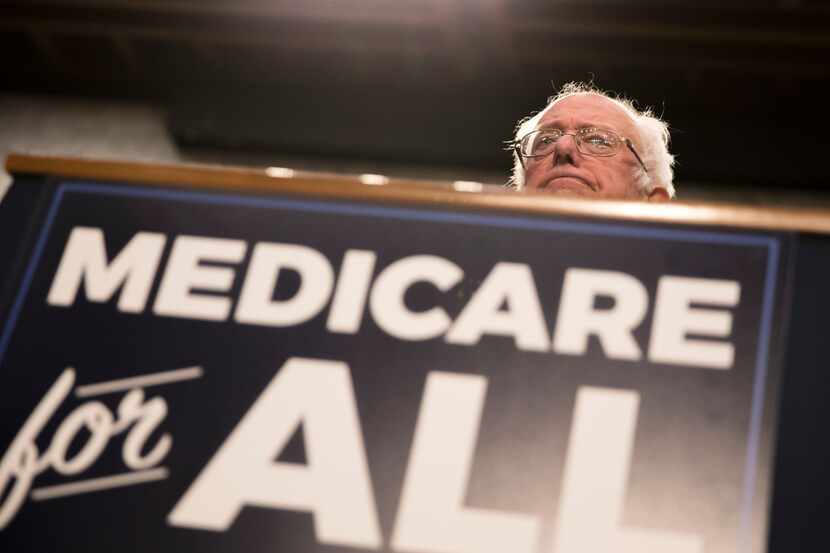 Sen. Bernie Sanders (I-Vt.) speaks at a news conference to announce a"Medicare for All" plan...