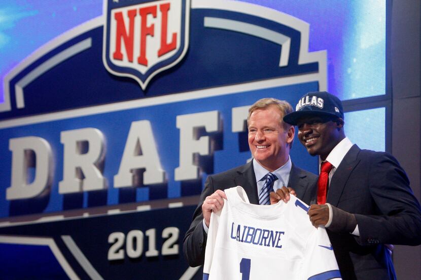 Apr 26, 2012; New York, NY, USA; NFL commissioner Roger Goodell introduces Morris Claiborne...