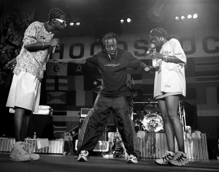 The Fugees, left to right,  Prakazrel Michel, Wycleff Jean and Lauryn Hill perform at Starplex.