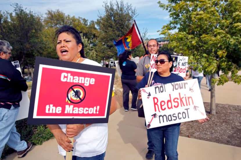 
Yolonda Blue Horse and other protesters rallied outside AT&T Stadium on Monday before the...