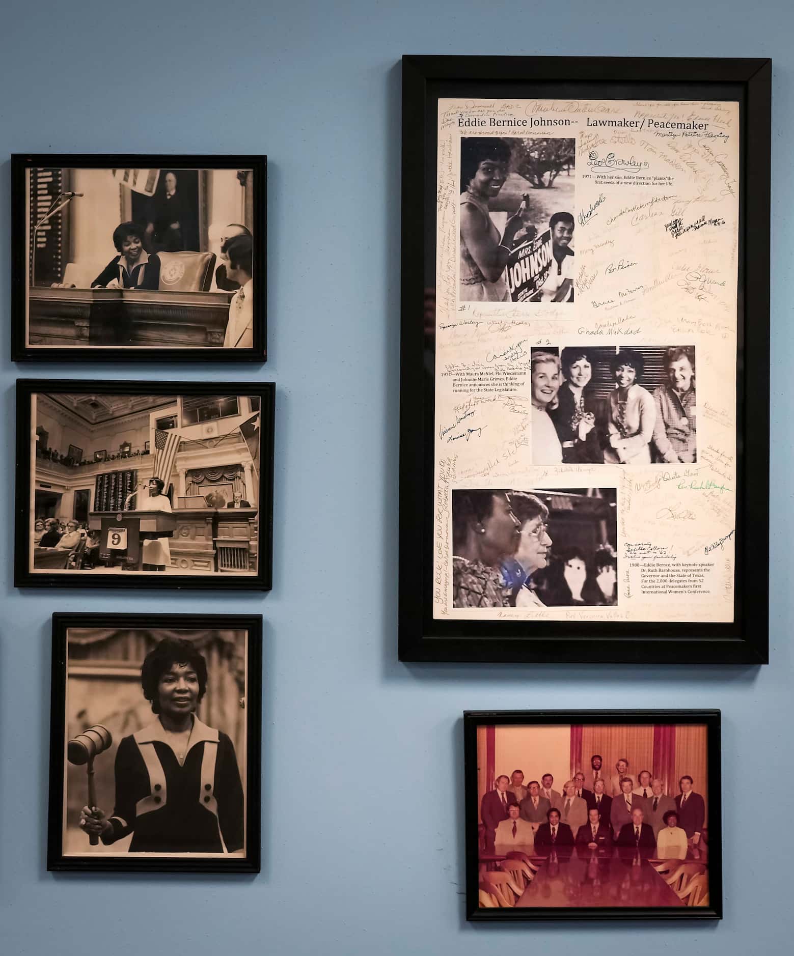 A collection of photographs displayed at the office of Rep. Eddie Bernice Johnson on...