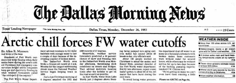 Headline on the front cover of the Dec. 26, 1983, issue of The News.