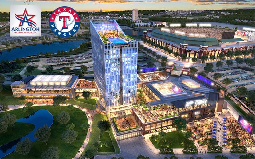 Illustration of the planned Texas Live! development next to Globe Life Park in Arlington.