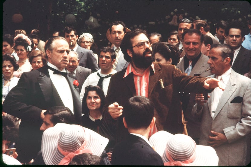 In this photograph, Francis Ford Coppola is directing Marlon Brando in "the wedding scene"...